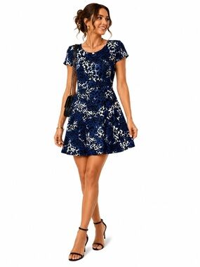 Charming Charlie Blue Leopard Print Fit Flare Dress Date Night Party Large